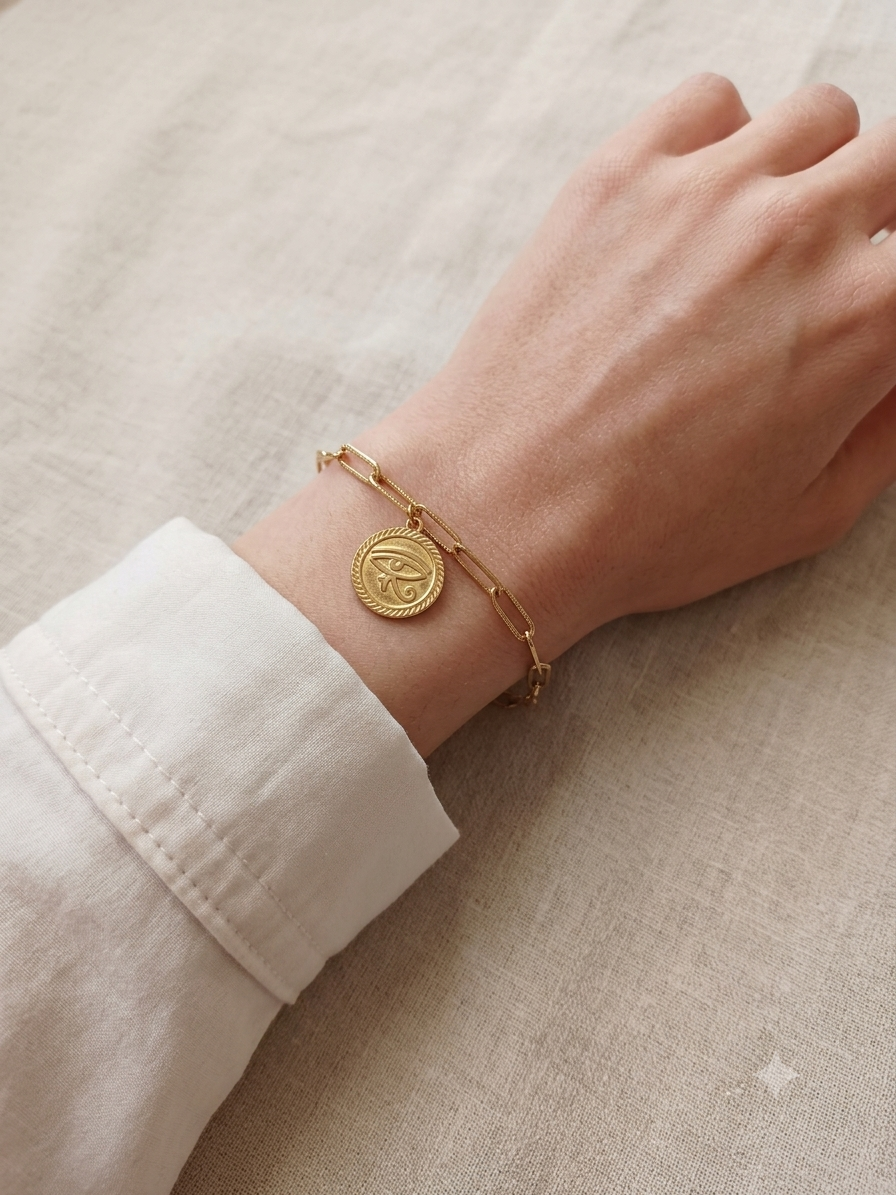 Gold Eye of Horus Paperclip Bracelet