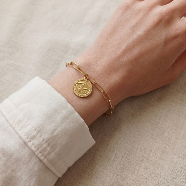 Gold Eye of Horus Paperclip Bracelet