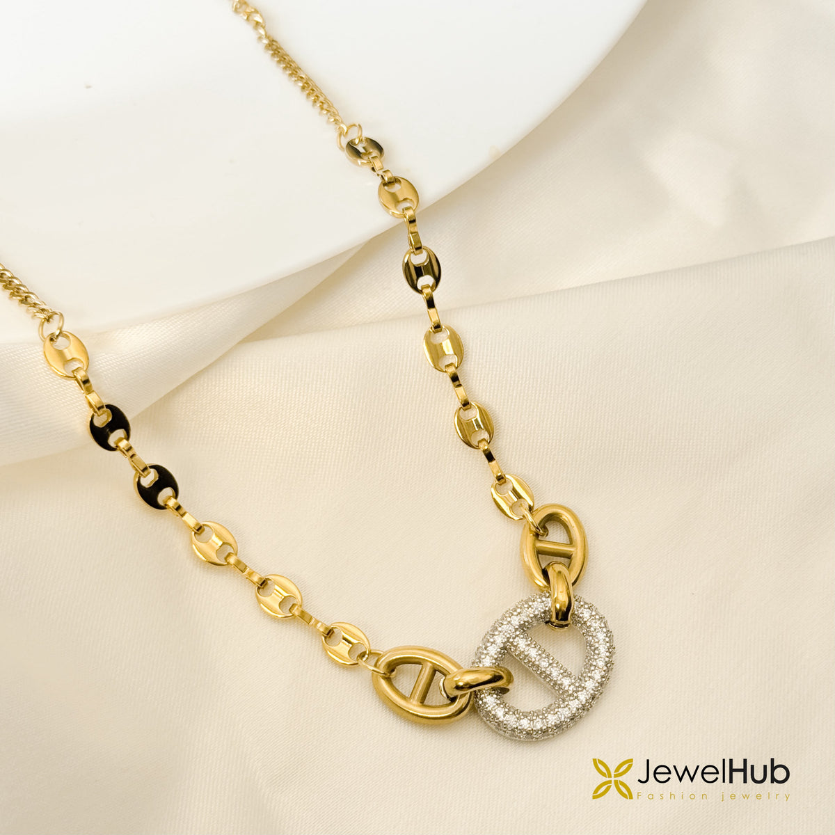 Pave Diamond Mariner Link Chain Necklace