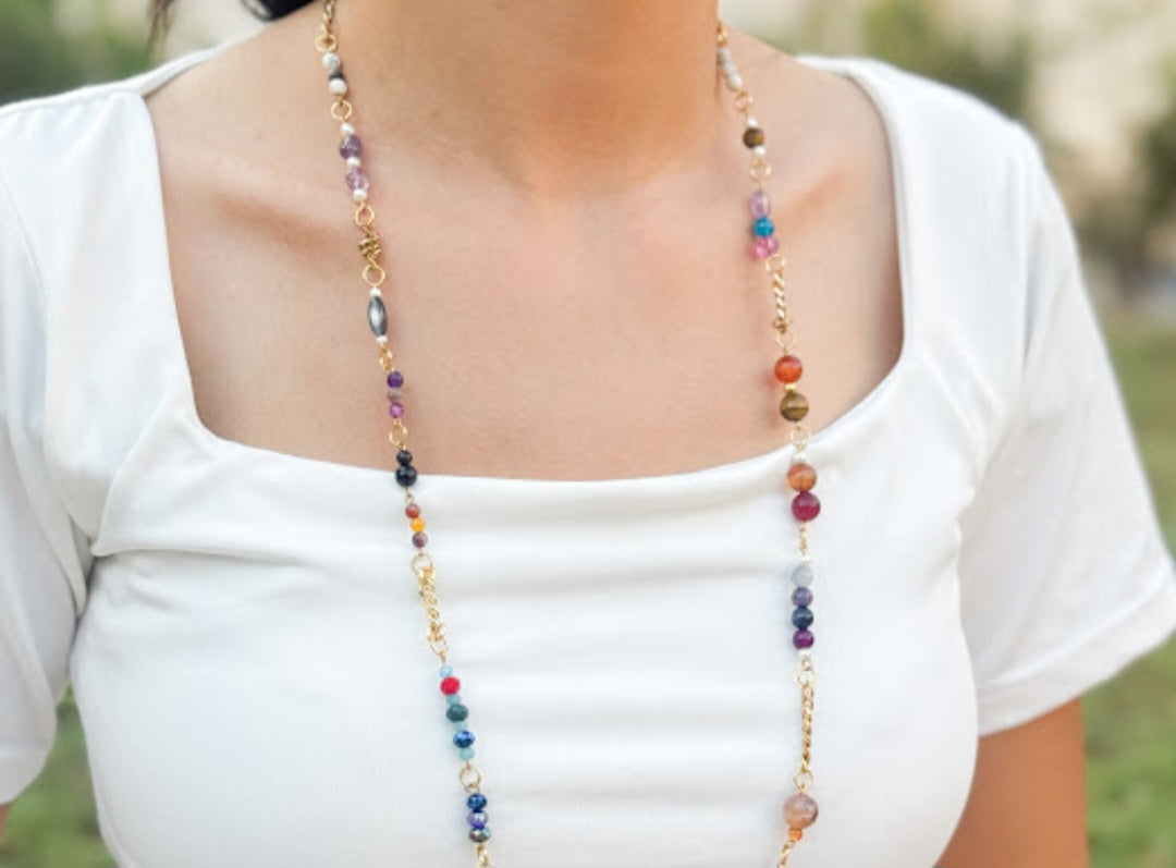 Vibrant Multi-Gemstone Long Chain