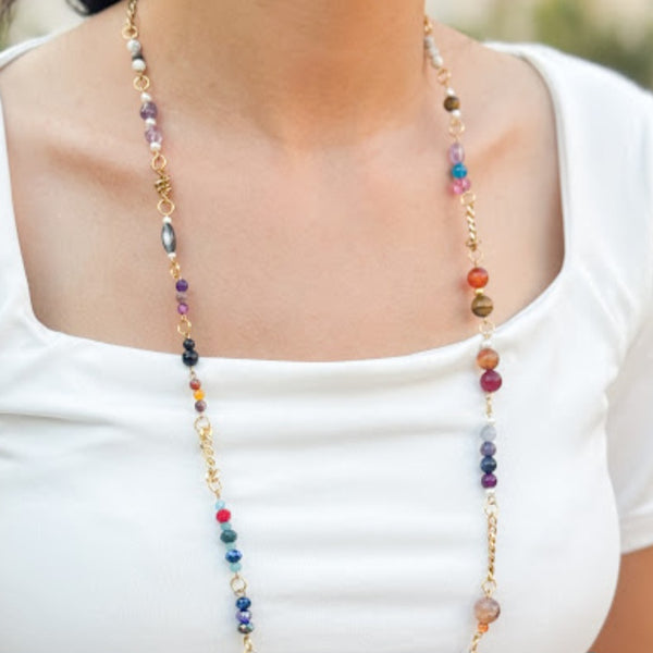 Vibrant Multi-Gemstone Long Chain