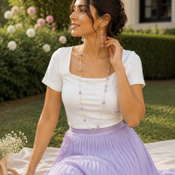 Lavender Bloom Beaded Long Necklace
