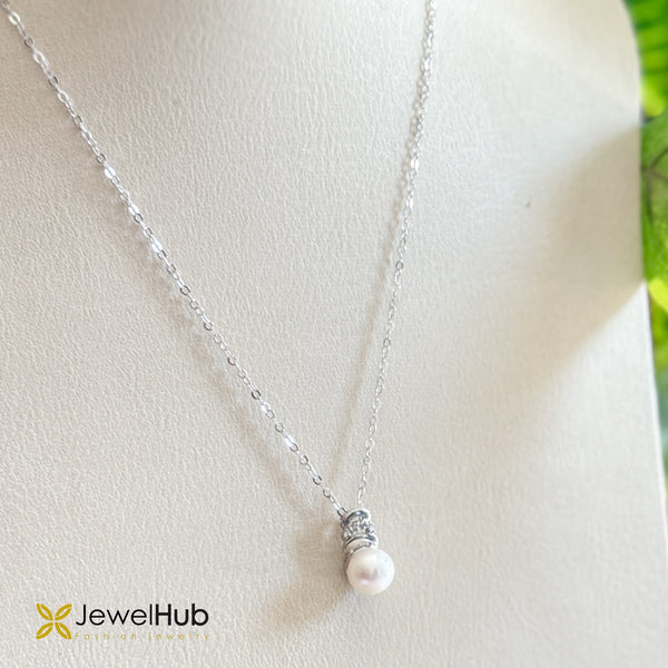 Single Pearl Pendant Silver Chain Necklace