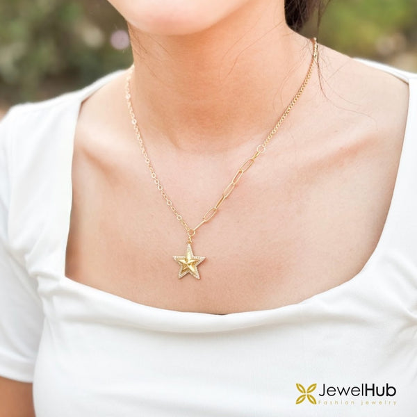 Celestial Asymmetric Paperclip Star Pendant Necklace