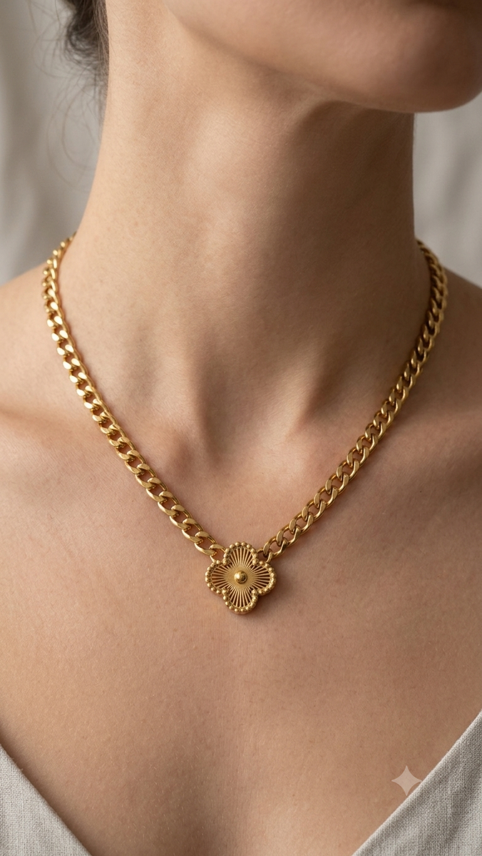 Gold Curb Chain Van Cleef Necklace