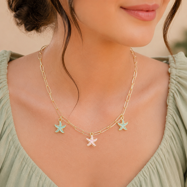 Gold Paperclip Starfish Necklace