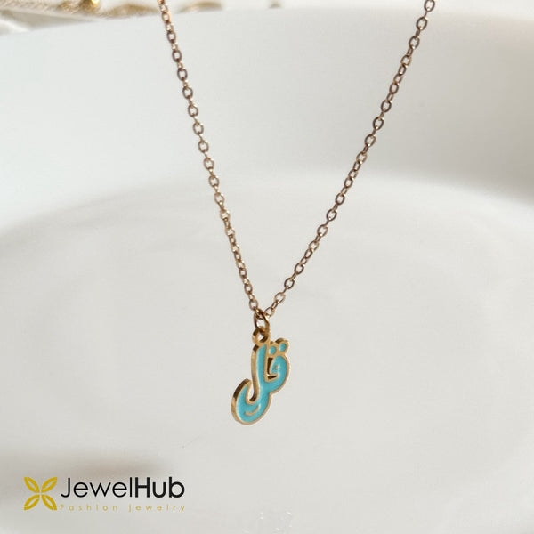 Turquoise Blue Enamel Charm Necklace قل