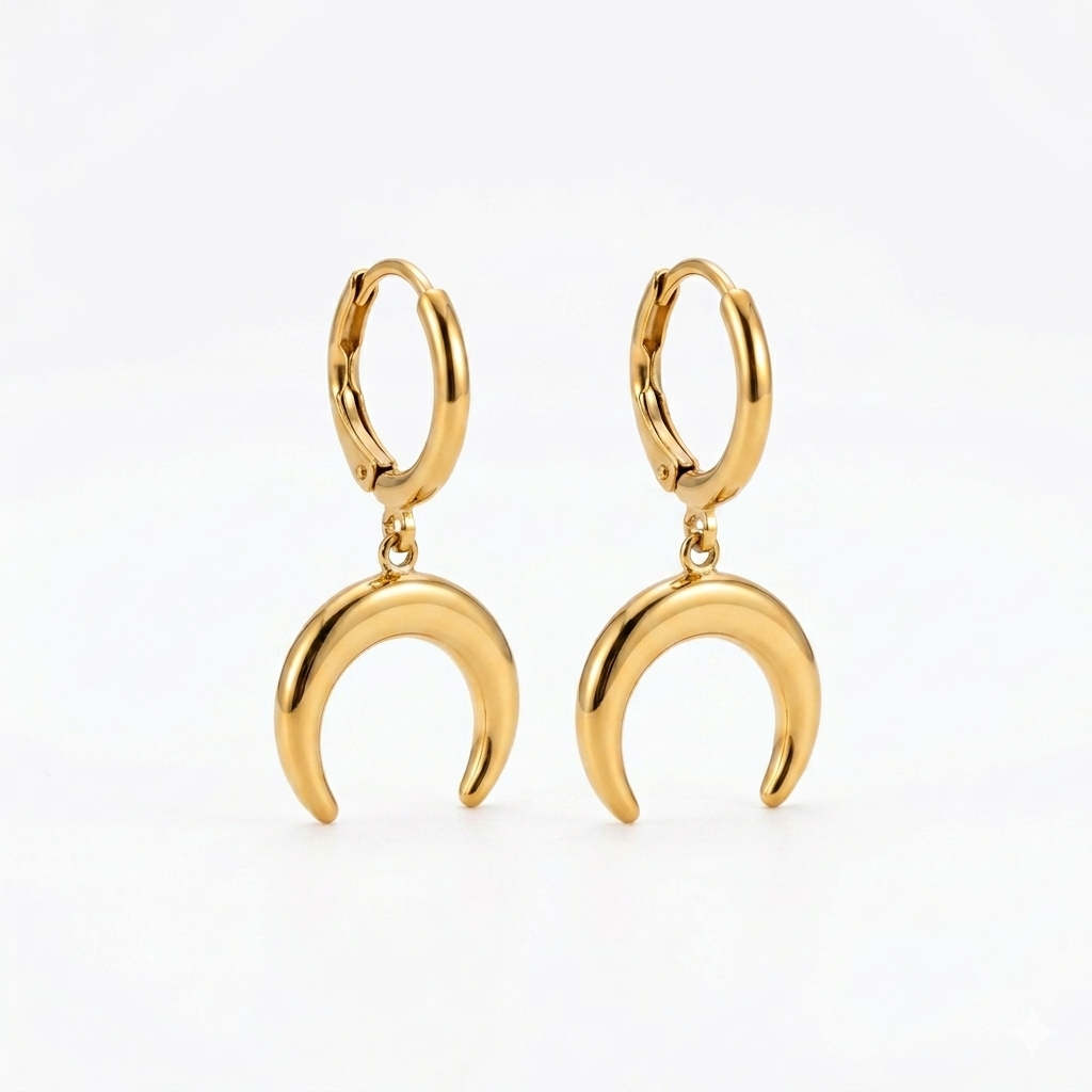 Golden Lunar Horn Hoop Earrings