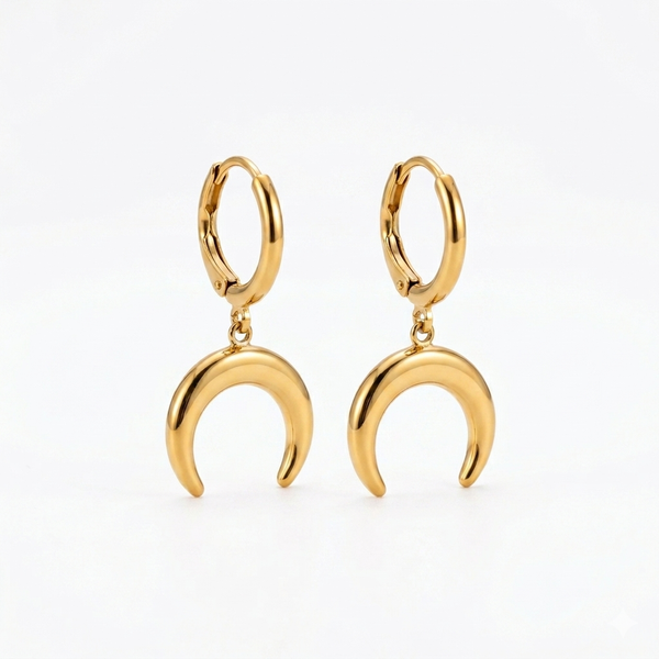 Golden Lunar Horn Hoop Earrings