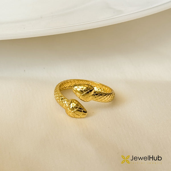 Textured Double Snake Head Open Ring