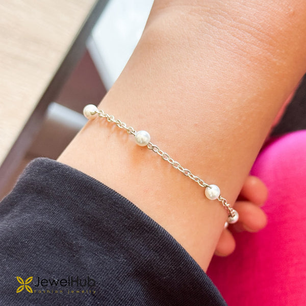 Pearl Silver Chain  Bracelet