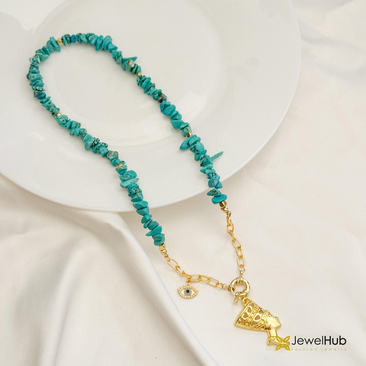 Egyptian Queen Nefertiti Charm Necklace – Handmade Turquoise Stone