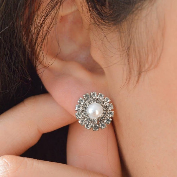 Royal Pearl Halo Stud Earrings