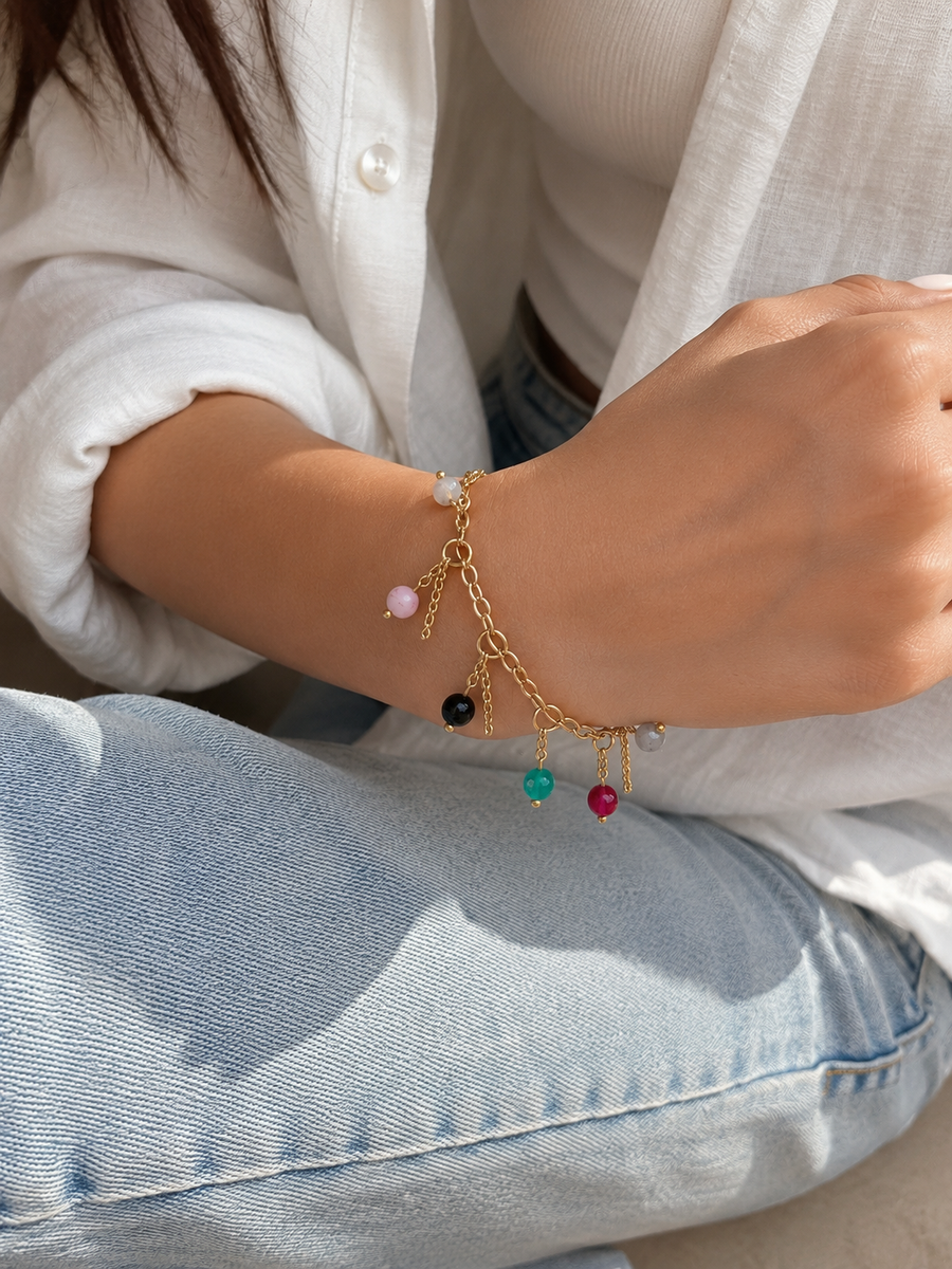 Colorful Gemstone Charm Bracelet