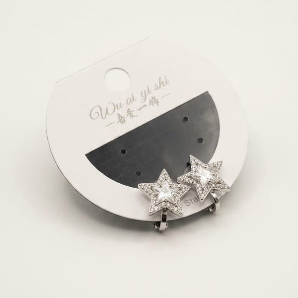 Celestial Star Crystal Clip-On Earrings – Silver Pavé Studs