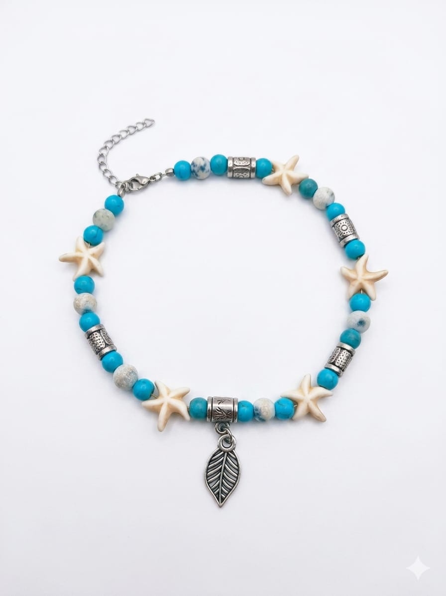 Turquoise & Marble Beaded Summer Anklet
