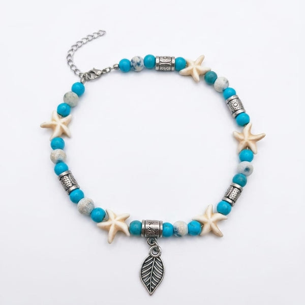 Turquoise & Marble Beaded Summer Anklet