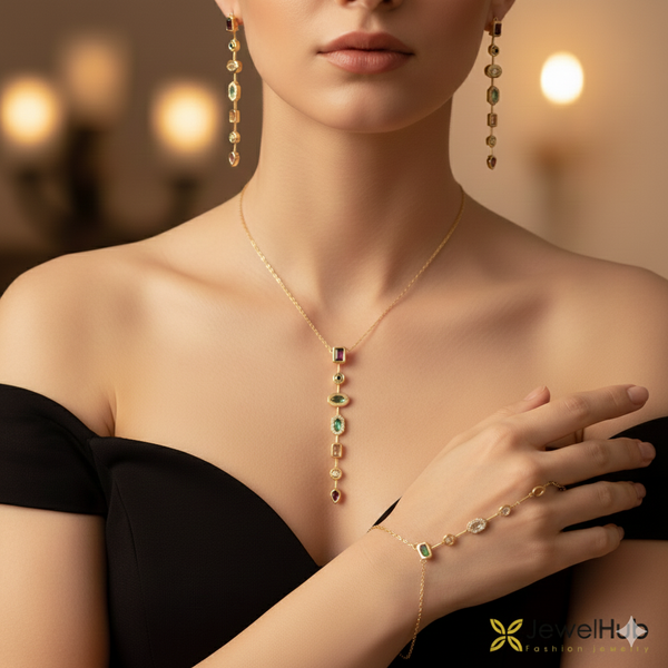 Colored Y with Multicolored Zircon Stones Set 3 pcs