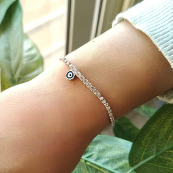 Pavé Evil Eye Adjustable Tennis Bolo Bracelet
