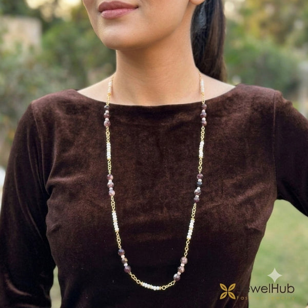 Pearl & Marble Stone Long Station Necklace