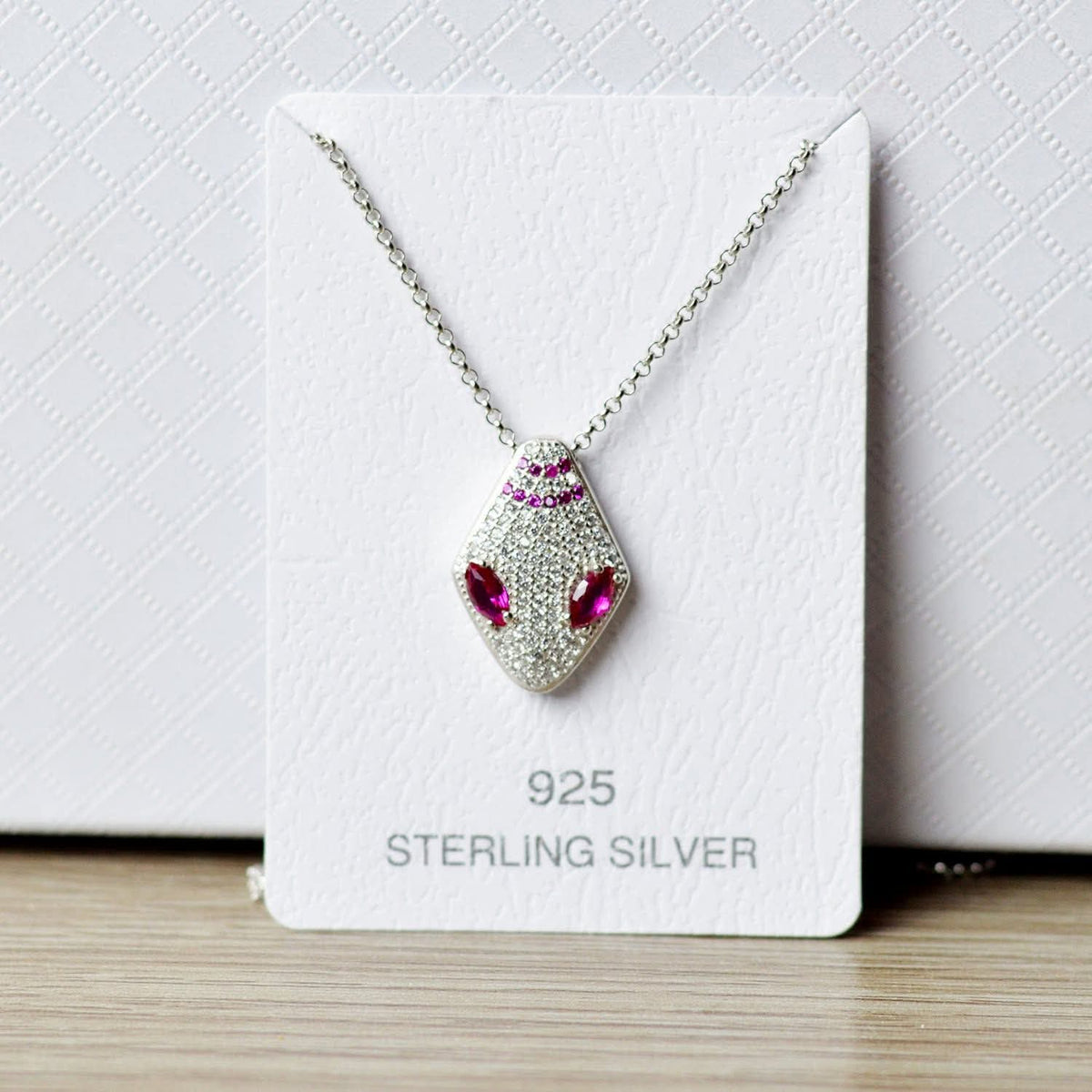 Pavé Snake Head Pendant Necklace with Ruby Zirconia Eyes