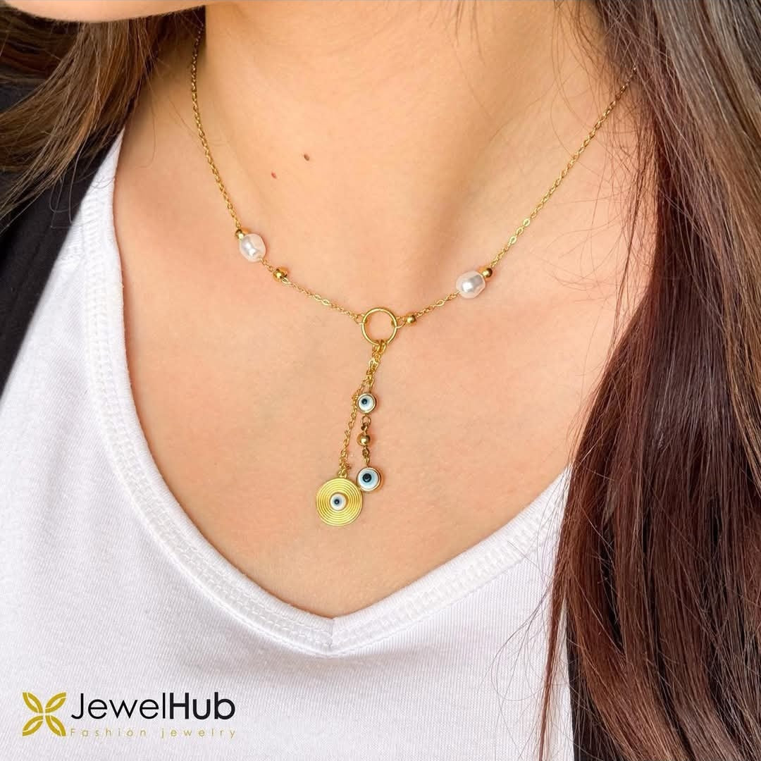 Golden Evil Eye Pearl Necklace