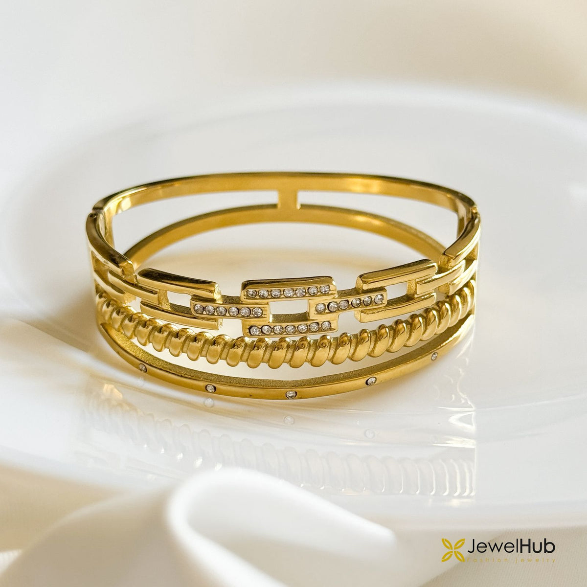 Elegant Multilayer Crystal Cuff Bangle