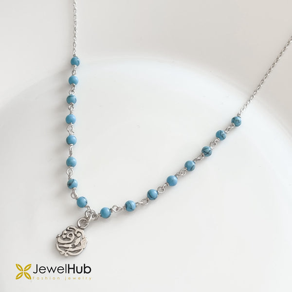 Arabic Calligraphy Pendant Necklace with Turquoise Bead Chain رزق