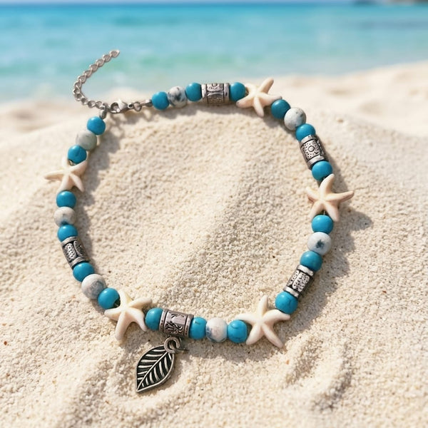Turquoise & Marble Beaded Summer Anklet