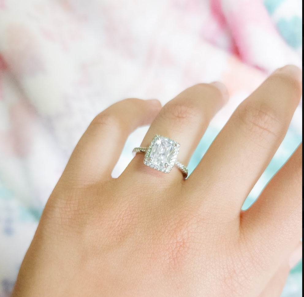 Cushion Cut Halo Cubic Zirconia Ring in Sterling Silver