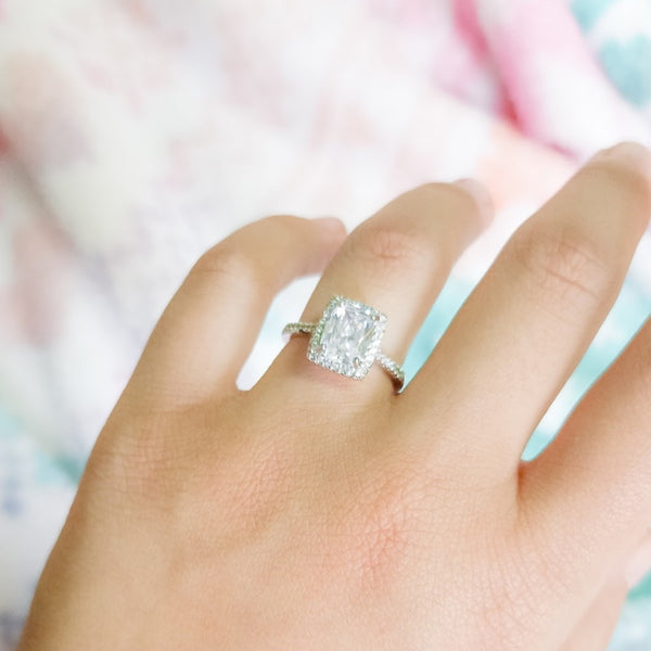 Cushion Cut Halo Cubic Zirconia Ring in Sterling Silver