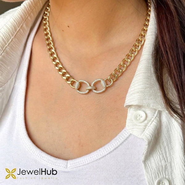 Elegant Interlocking Horsebit Pavé Chain Necklace