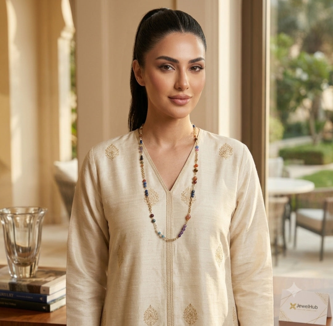 Vibrant Multi-Gemstone Long Chain