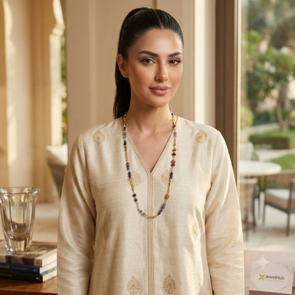 Vibrant Multi-Gemstone Long Chain
