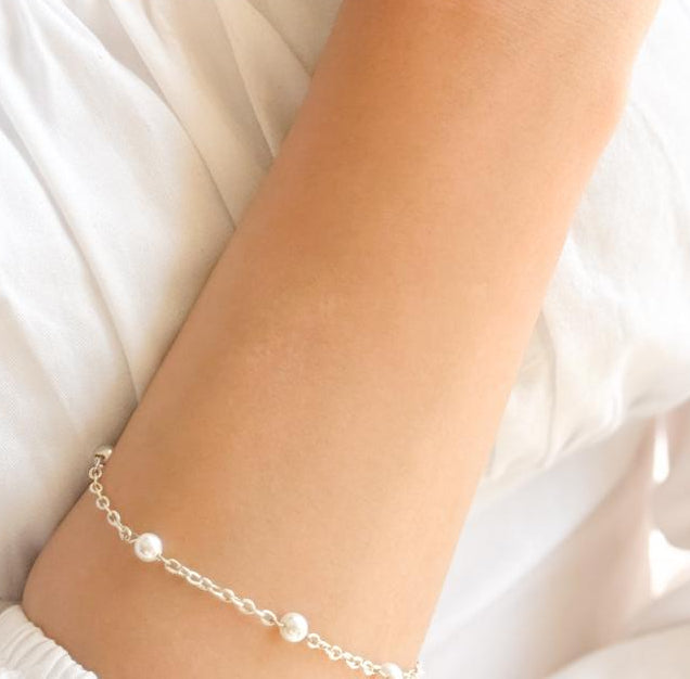 Pearl Silver Chain  Bracelet
