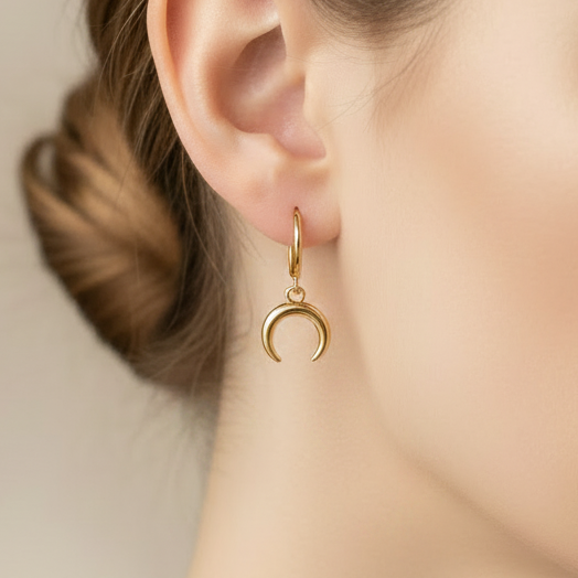 Golden Lunar Horn Hoop Earrings