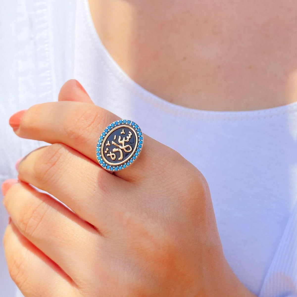 خاتم فضة تشيكوسلوفاكيا باللون الفيروزي