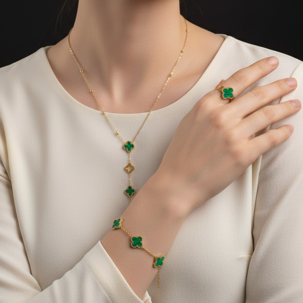 Van Cleef Frame Drop Necklace & Bracelet & Ring Set