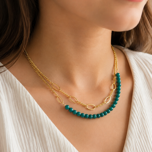 Turquoise Beaded Gold-Tone Necklace