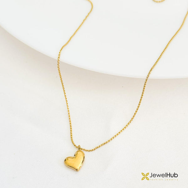 Gold Plated Puffed Heart Pendant Necklace