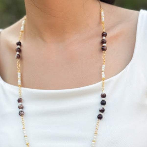 Pearl & Marble Stone Long Station Necklace