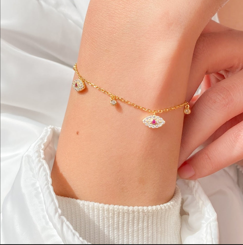 Evil Eye Crystal Drops Bracelet Silver 925
