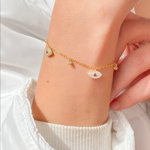 Evil Eye Crystal Drops Bracelet Silver 925