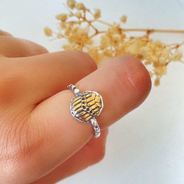 Golden Scarab Sterling Silver Ring