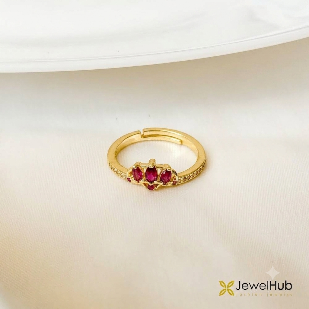 Gold Lotus Crown Gemstone  Ring