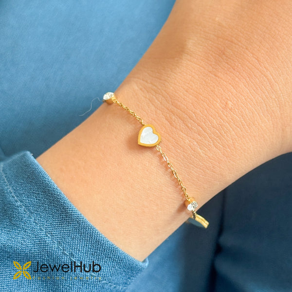 Triple Station CZ & Mother of Pearl Heart Bracelet