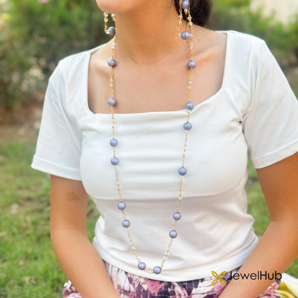Lavender Bloom Beaded Long Necklace