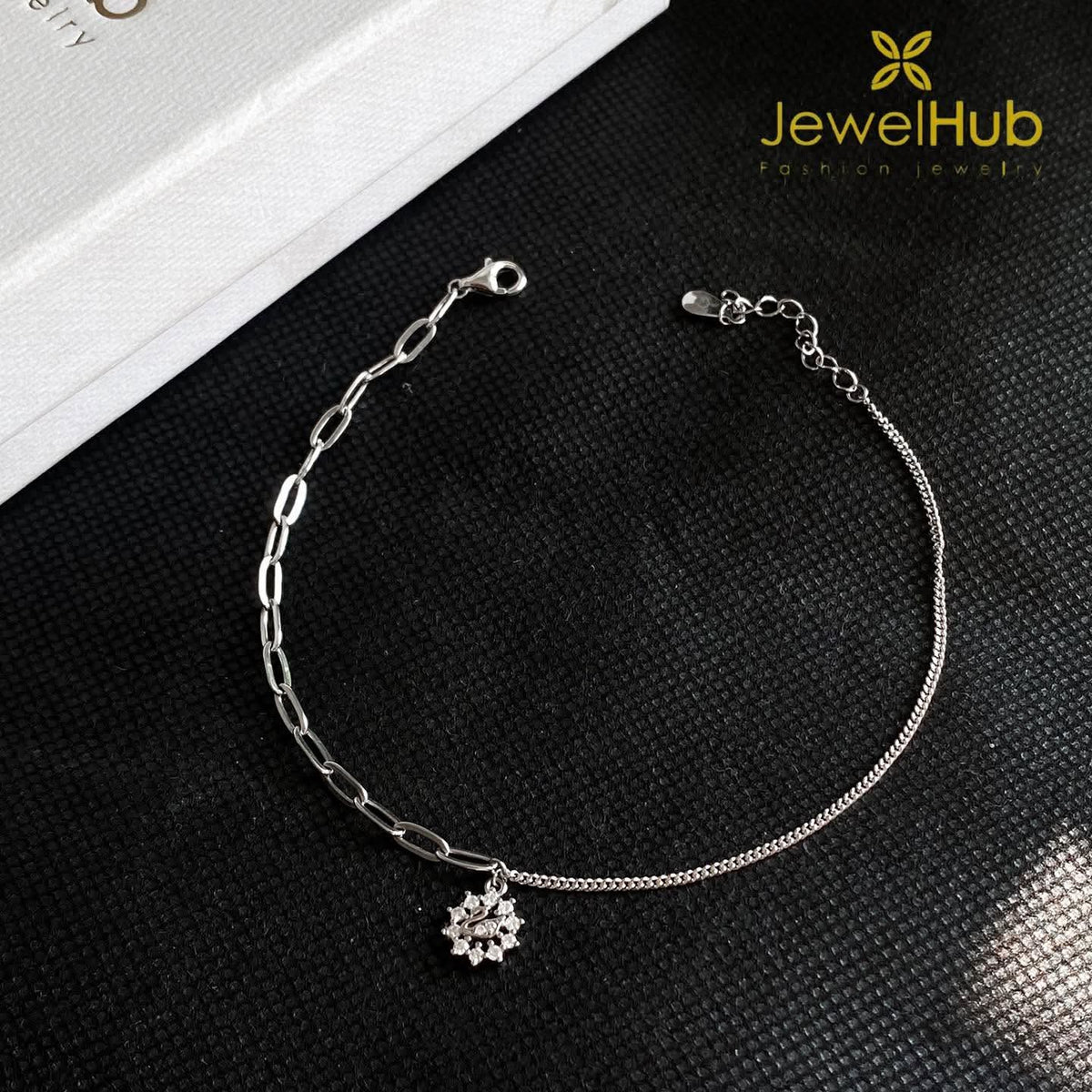 Half Link Half Curb Crystal Swan Anklet