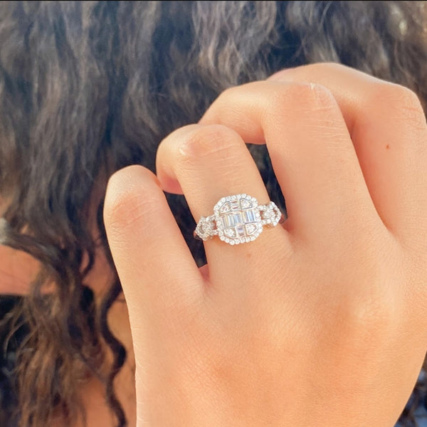 Imperial Baguette Halo Ring Silver 925