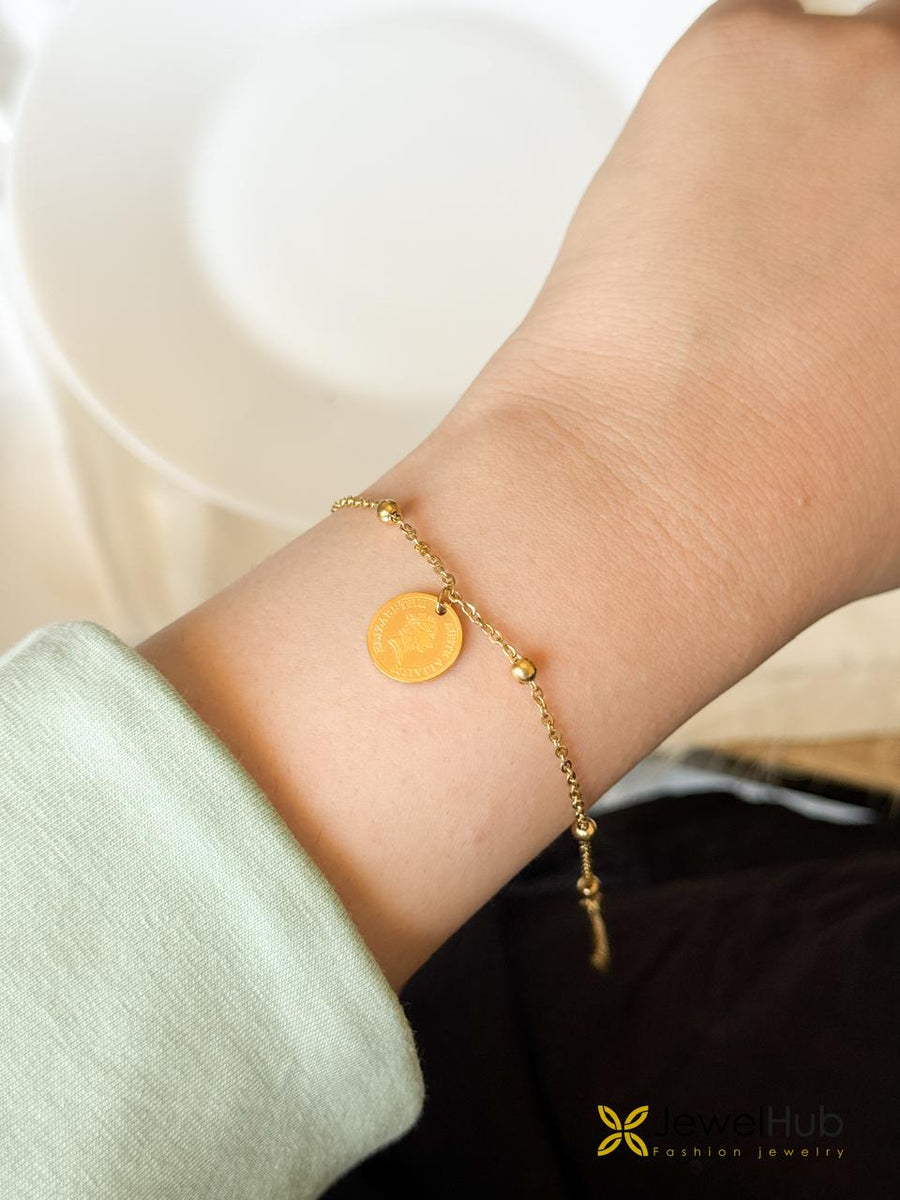 Gold Coin Charm Beaded Chain Bracelet
